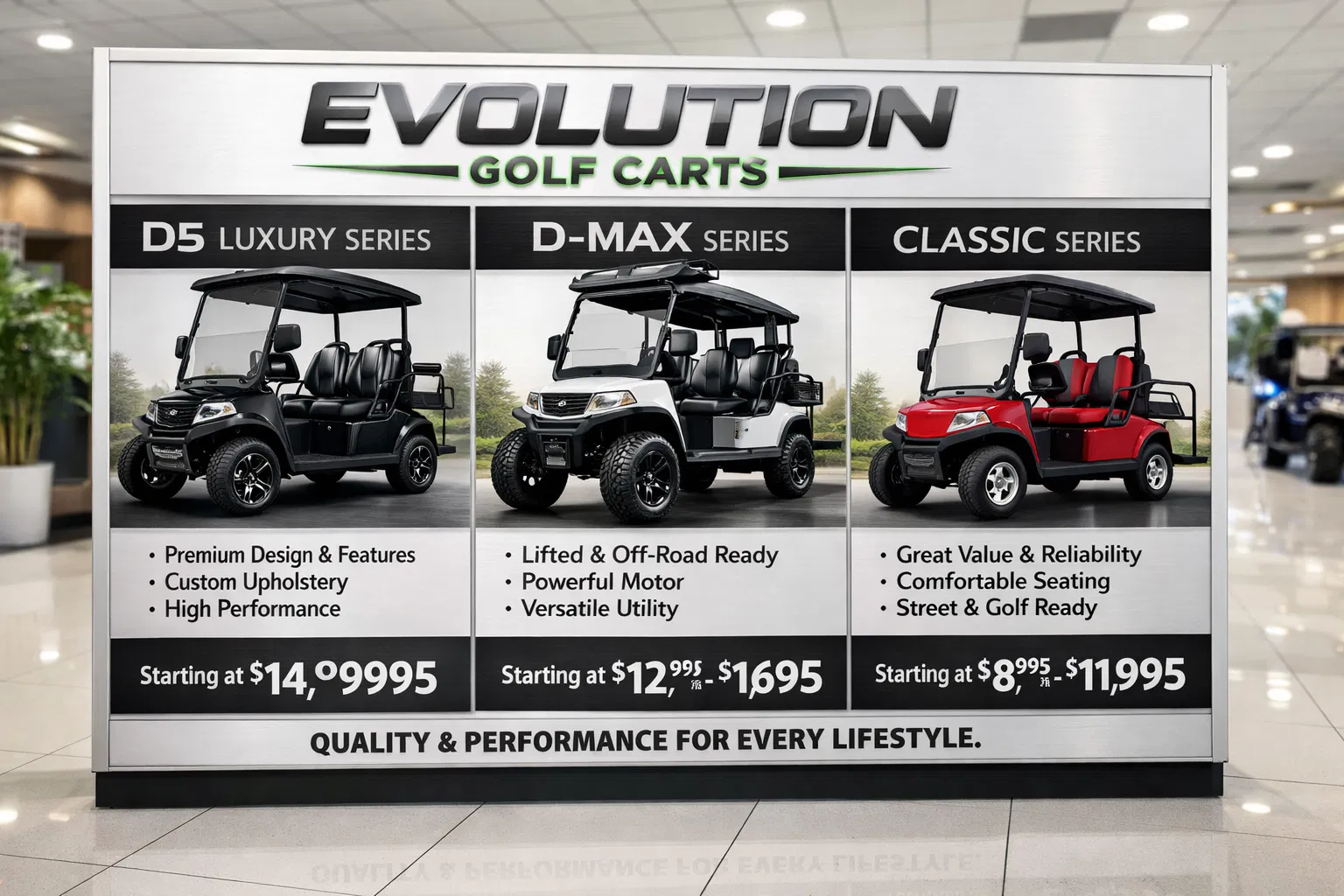 What Is the Price Range for New Evolution Golf Carts Available in the US?